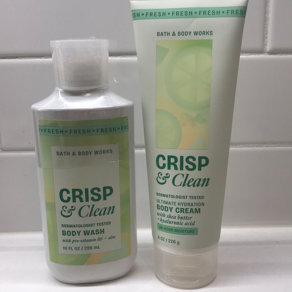 NWT!BBW Crisp & Clean Body Wash and Body Cream Set